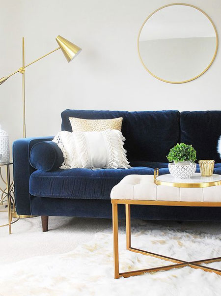 classic blue upholstered sofa
