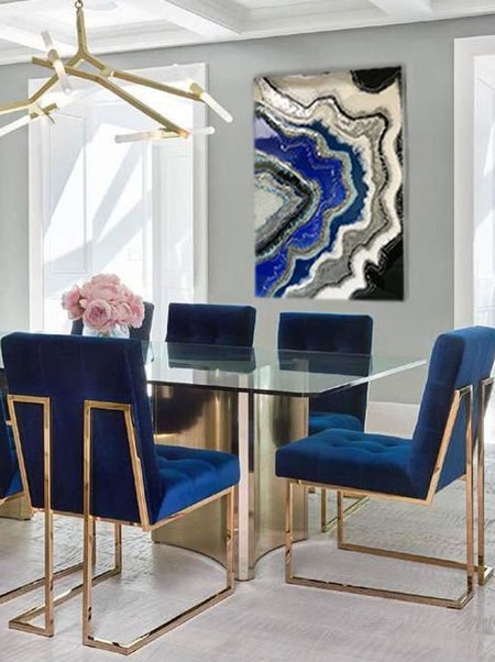 blue upholstered dining chairs