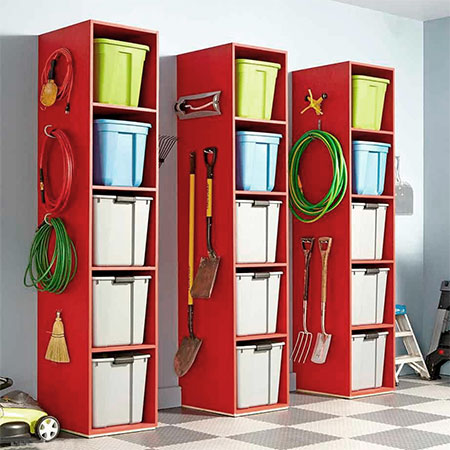 make diy cupboards to store plastic bins for extra storage