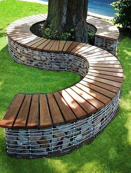 curved wood seating for garden