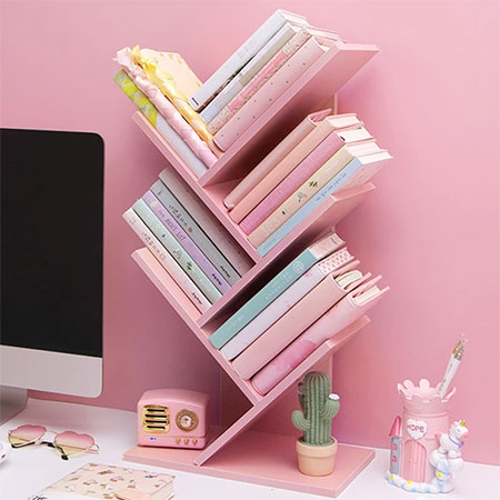 pink bookshelf teen bedroom