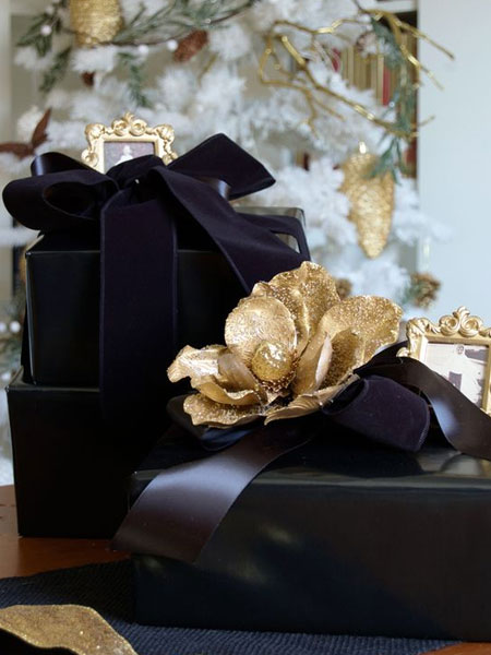 black gift wrapping black ribbon