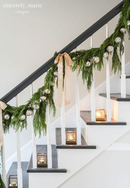 baubles in staircase balustrade for festive display