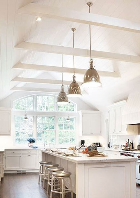 white painted ceiling beams high ceilings