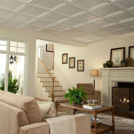 disguise popcorn ceiling with ceiling tiles