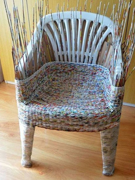 rolled newspaper tube weave chair
