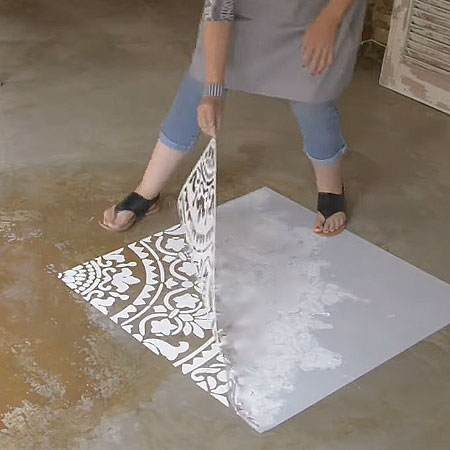 carefully peel off floor stencil