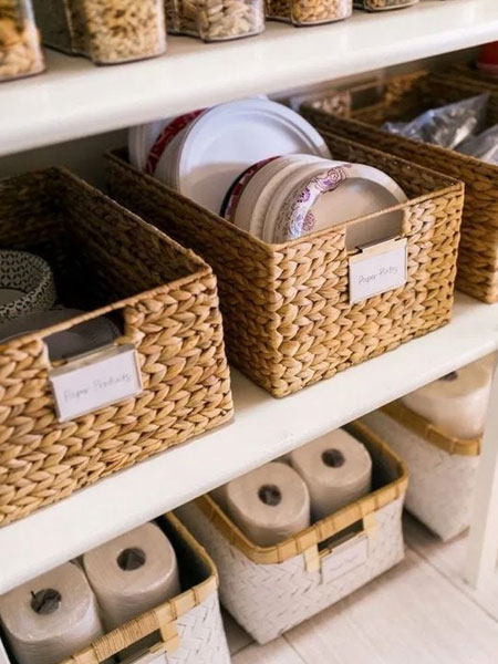 label baskets for pantry storage