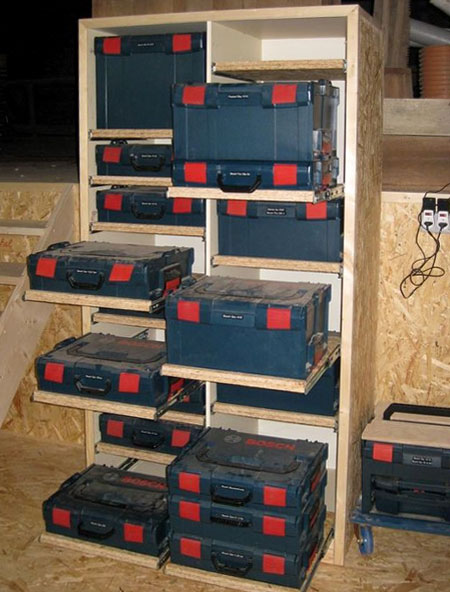 make a storage tower for power tool cases