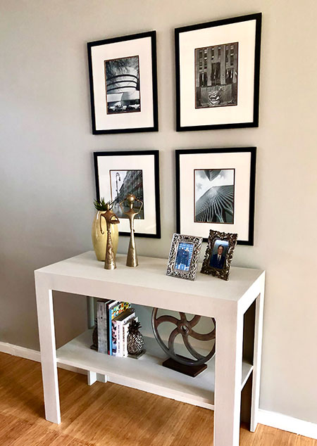 black and white photo wall