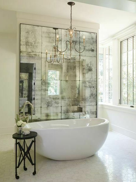 bathroom mirror feature wall