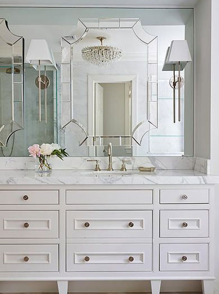 layered mirrors in bathroom
