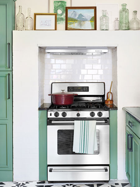 built in cupboards around stove