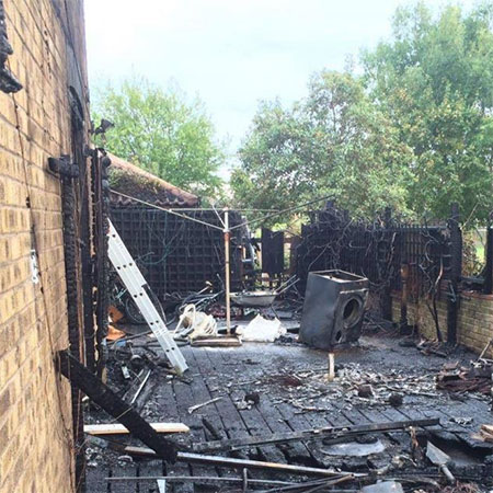 shed on fire caused by tumble dryer