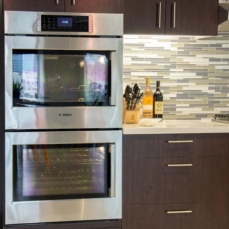 kitchen with side door open ovens