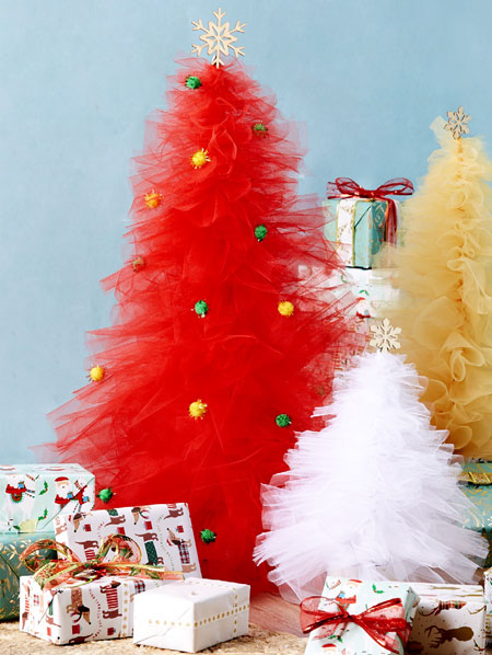 tulle red white and gold christmas trees