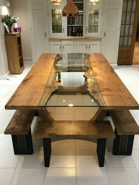 live edge slab with glass insert