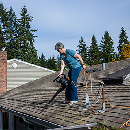 use leaf blower to clean gutters