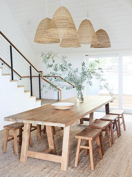 incorporate organic materials for warmth in white dining room
