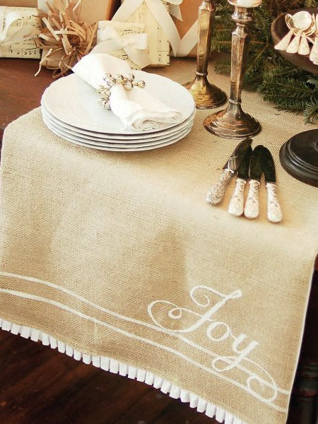 burlap painted holiday tablecloth