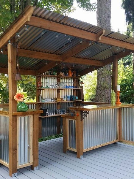wood and ibr roofing sheet to make outdoor bar