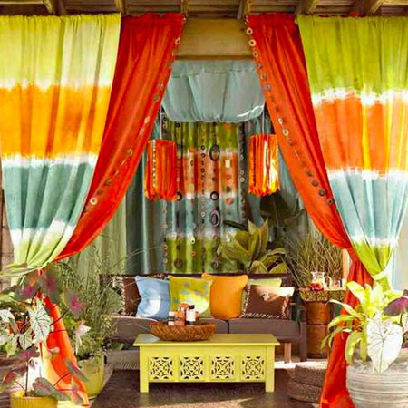 colourful pergola tent in garden