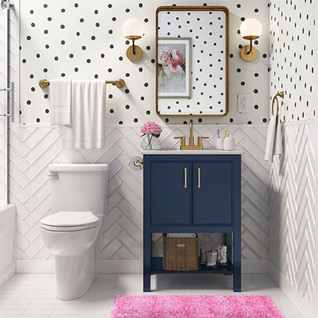 polka dot wallpaper in bathroom