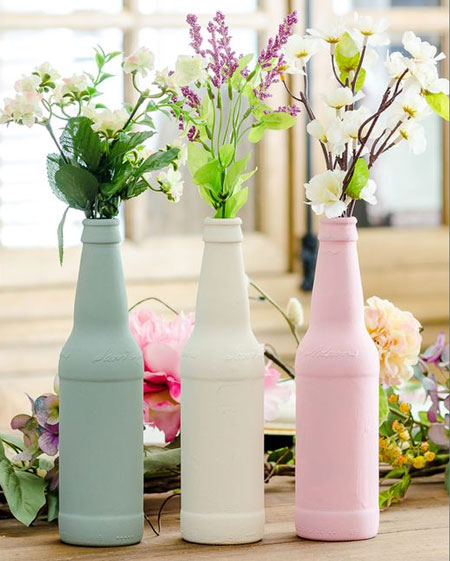 paint bottles in pretty colours for vases