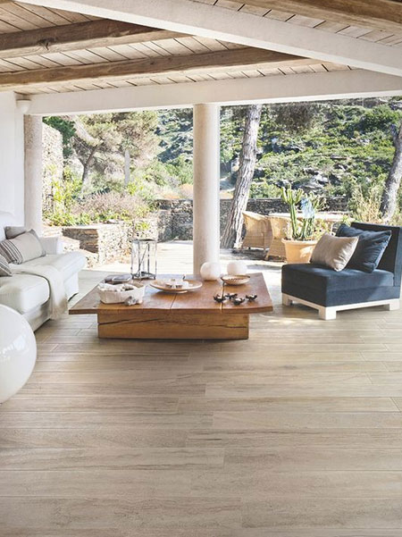 wood look floor tiles on patio