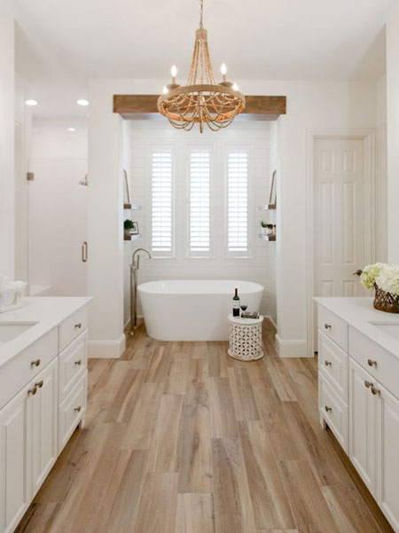 wood look tiles for warmth in bathroom
