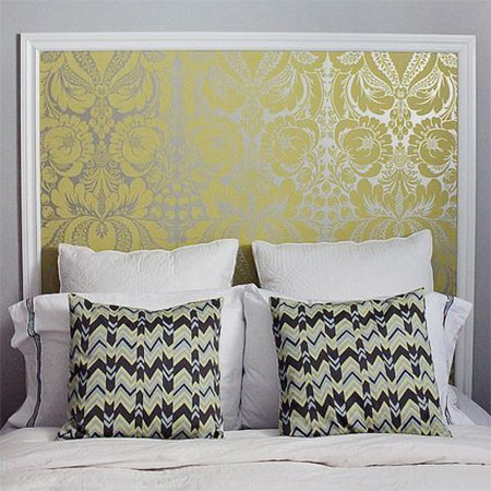 wallpaper or fabric headboard