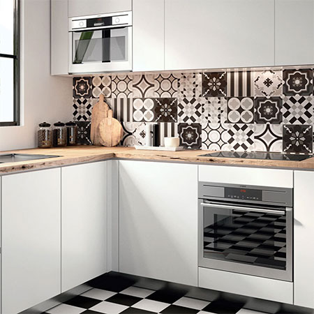 patchwork black and white tiles