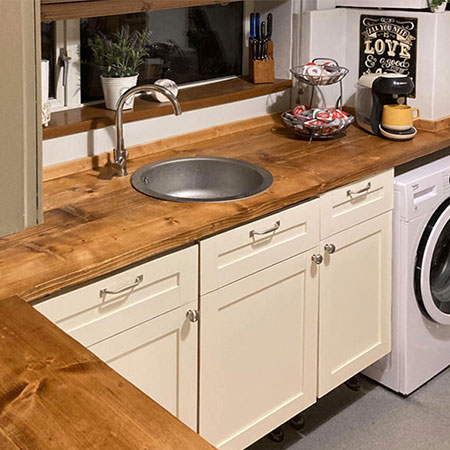 scaffolding planks for kitchen countertop