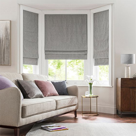 plain grey fabric roman blinds