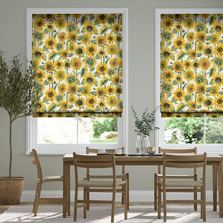 patterned blinds bring colour and interest into a plain room