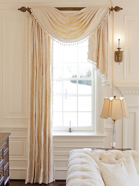 swag draped over curtain rod or pole