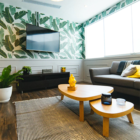 Botanical Themed Wallpaper Helps Soften Hard Architectural Lines