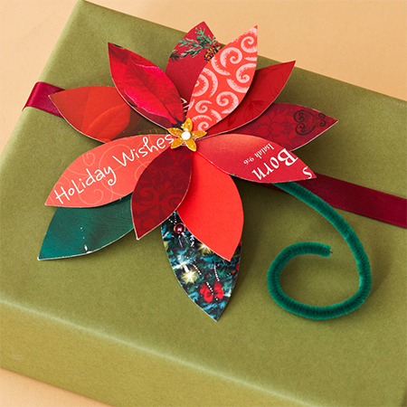 recycle wrapping paper and cards into pretty bows