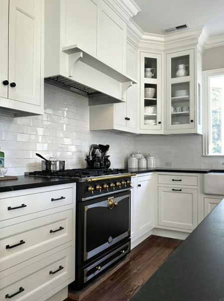 white shaker kitchen black countertops