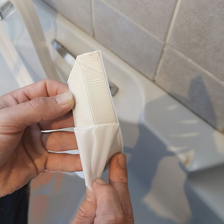 cut end of sealing tape at 45 degree angle