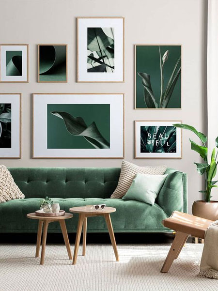 greige and green living room
