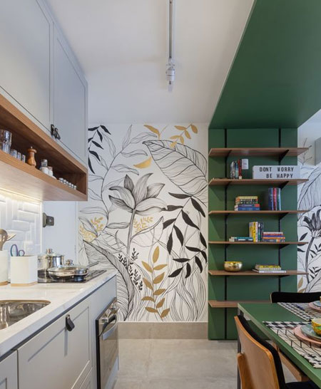 use paint colour to divide long narrow room