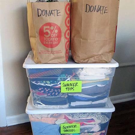 sort through clothes for downsizing