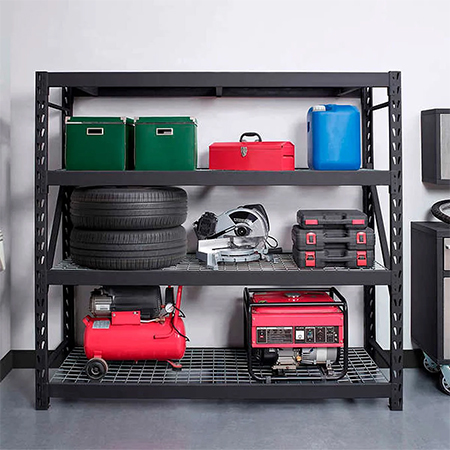 use industrial storage shelves for garage organisation