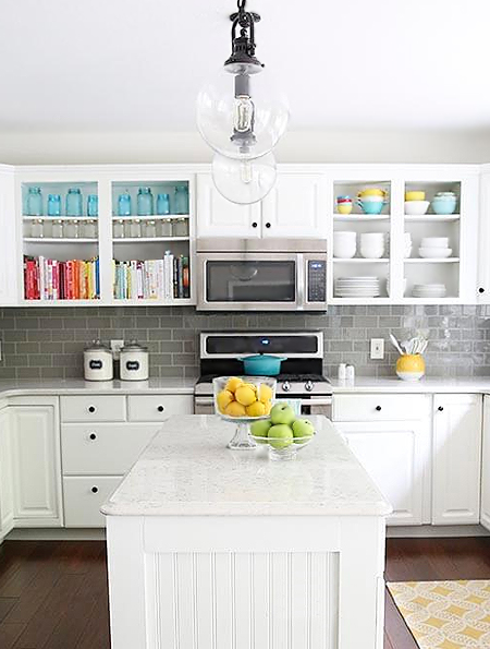 kitchen cupboards with glass