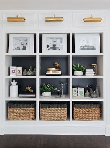 paint bold colour on back of fitting bookshelves