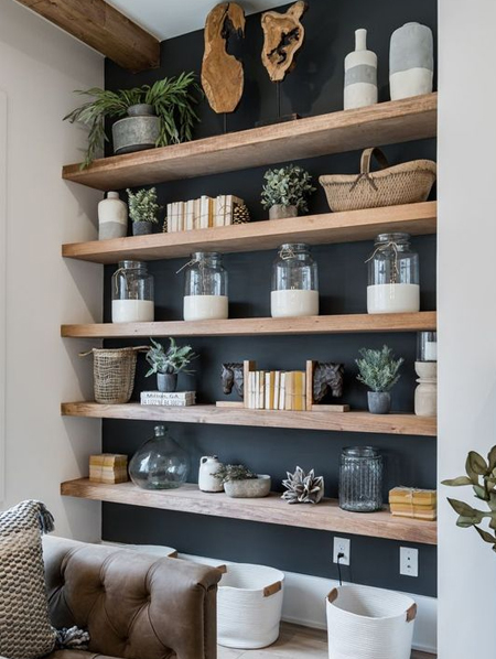 paint the wall behind shelves