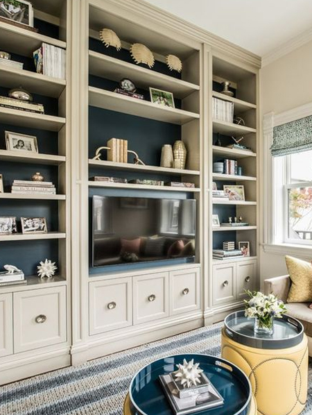 ideas to paint back of built-in bookshelf or bookcase