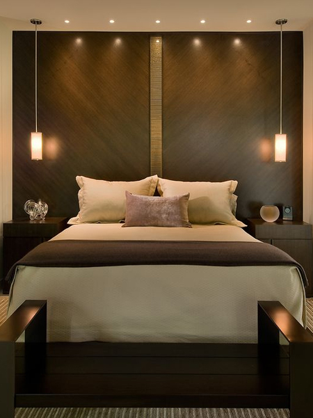 floor to ceiling wood panel headboard