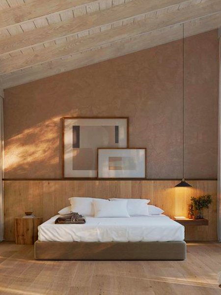 wall to wall wood panel headboard